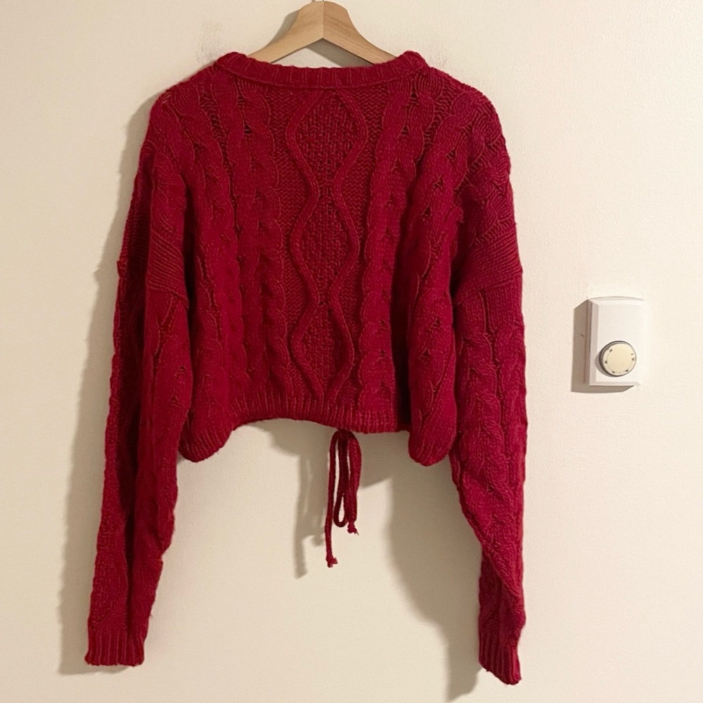 Musier Paris Adele Cable Knit Sweater Women’s Size Medium Cropped Red - Picture 7 of 11